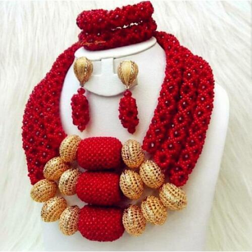 Indian Crystal Red African Beads Statement Jewelry Sets Bib Necklace Set Women Event Party Jewelry Set Free Shipping ABH460