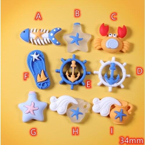 Cabochons Nautical Wheel Blue Ocean 10pcs Flat Back Resin Cabochon DIY Flatback Embellishment Accessories Scrapbooking Crafts