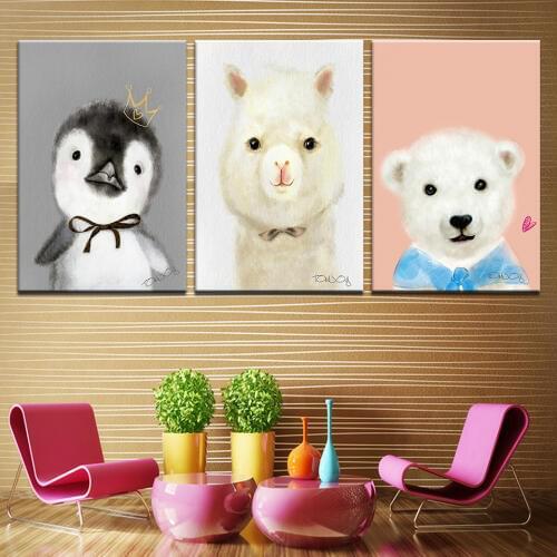 Canvas Painting cute animal Penguin bear pig Wall Art Painting Modular Wallpapers Poster Print for Childrens room Decor