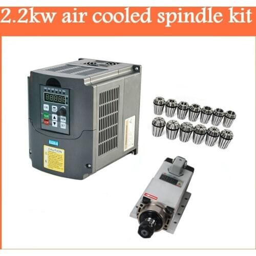 Square Spindle Motor 2.2KW CNC Spindle Motor Air Cooled Kit 220V Inverter VFD Converter Controller 13pcs ER20 Collet Chuck