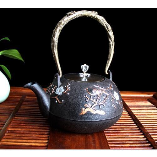 Copper cover cast iron teapot, No Coating Japanese Kung Fu Tea Set Handmade Japan Southern Kettle Pot With Filter