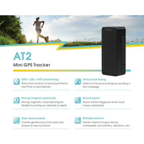 Mini AT2 GPS Portable Tracker Real-time Portable Anti-theft Device With 1000mAh Battery Geo-fence Recording for Kid Car Asset