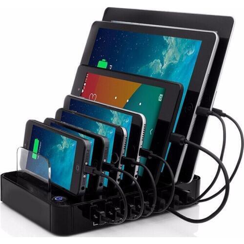 Multi function USB Charging Station black 7-Port 64.89W USB Charger for Multiple Android Apple mobile phones tablet ipad iphone