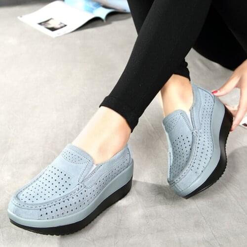 563ji Women Flat Platform Loafers Ladies Elegant Suede Leather Moccasins Shoes Woman Slip On Moccasin Womens blue Casual Shoes