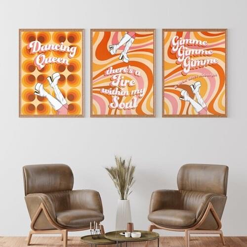 Dancing Queen Music Poster Queen Gift Groovy Poster Gogo Boots Art Wall Art Lyrics Prints Wall Pictures for Living Room