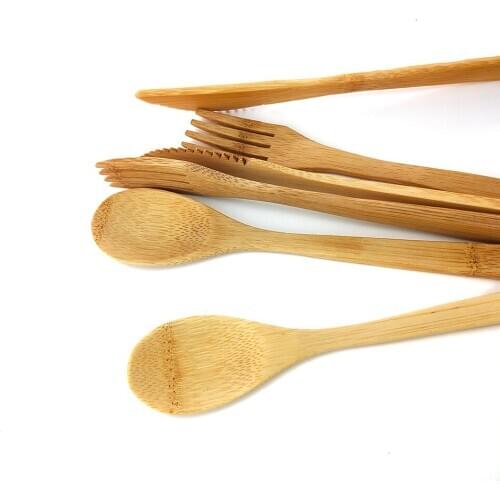Bamboo Cutlery Set Eco Friendly Travel Tableware Set Biodegradable High quality Wooden Dinnerware Portable Outdoor Flatware 3pcs