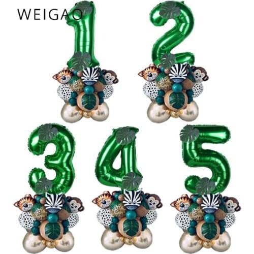 35pcs Jungle Animal Balloons Set Safari Theme Kids Number 1 2 3 4 5 6 7 8 9 Years Birthday Party Decoration Home Decor Supplies