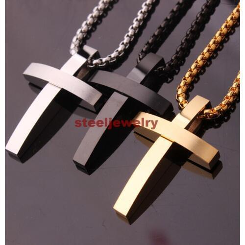 New Arrive Fashion Mens Various Color Stainless Steel Cross Pendant Box Necklace