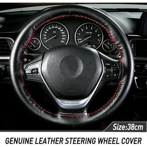 38CM Genuine Leather Braid Steering Wheel Cover Automobile Braiding Covers For Volkswagen VW GOLF 5 6 7 GTI TIGUAN PASSAT B5 B6