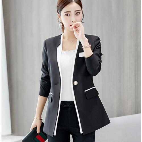 2019 Autumn Women Blazer Black Jackets Female Casual Fashion Suits Basic Coat Business Outerwear Ladies Blazers feminino R934
