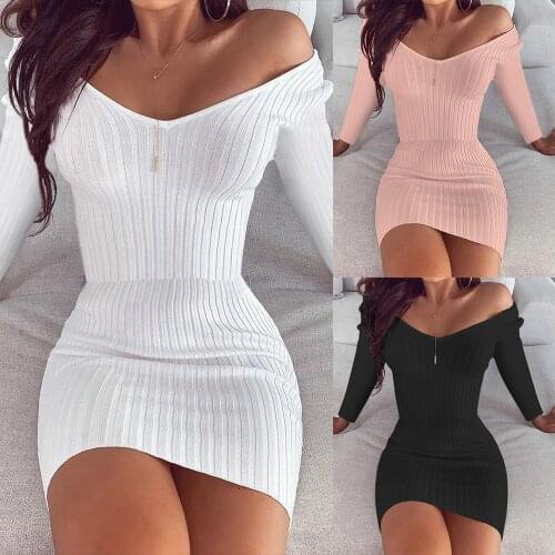Autumn Sexy Slim Dress V-neck solid color long sleeve Bodycon Dresses skinny Mini Party Pencil Dress Vestidos Streetwear 2020