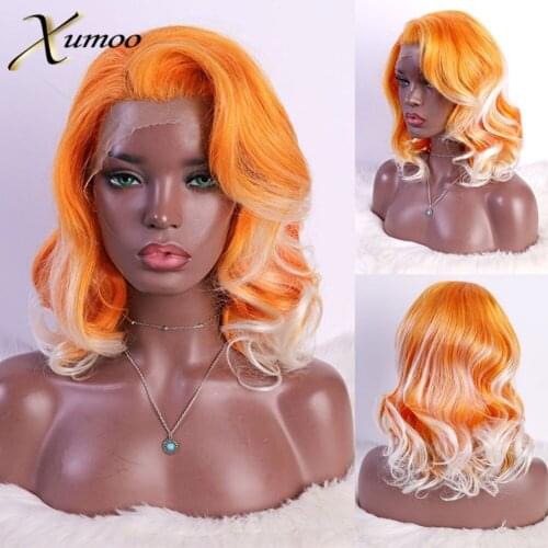 XUMOO Ombre OrangeWhite Synthetic Lace Front Wig Heat Resistant Short Wave Wig Glueless Cosplay Party Wigs For Black Women
