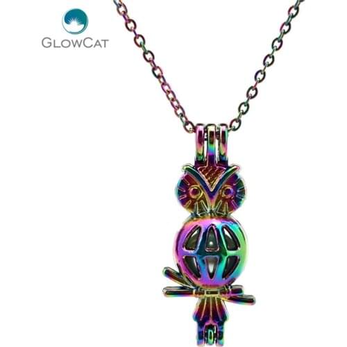 C204 COLORS Owl bead cage Necklace Pendant Aroma Essential Oil Diffuser Locket Necklace