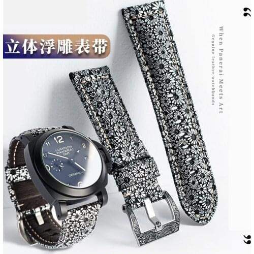 22mm 24mm 26mm petal Genuine Leather Watch Band for Luminor Radiomir Stainless Steel Buckle Watchband Wrist Strap