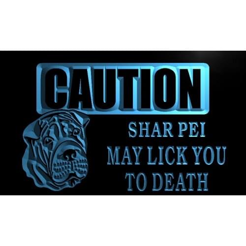 S191 Caution Shar Pei Lick Dog Pet Led Light Sign