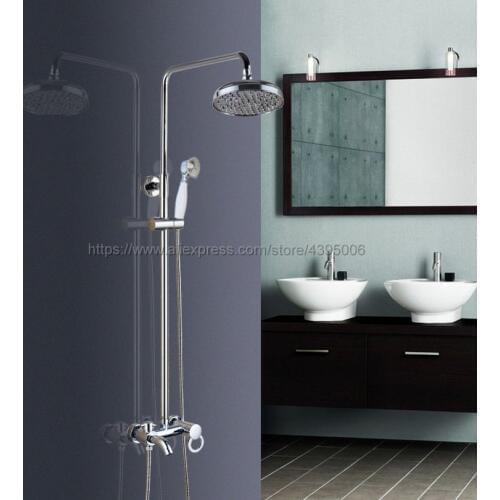Bathroom 8" Rainfall Shower Faucet Set Single Handle Bath Shower Mixer Taps Wall Mounted with Handshower Bcy332