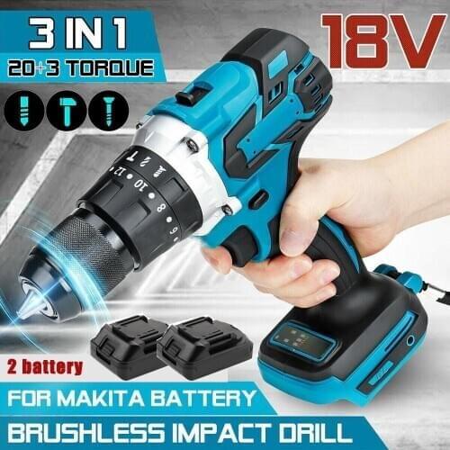 3 in 1 Brushless Cordless Electric Impact Hammer Drill Body 20+3 Torque Impact Drill Electric Screwdriver For 18V Makita Battery
