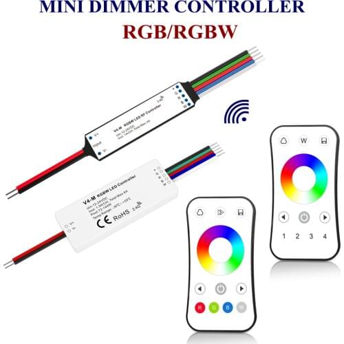 V4-W V4-M R8 R8-1 RF Wireless Mini Dimmer Controller RGB/RGBW Touch Wheel Remote Control 12-24VDC 36-144W Support 5m Led Strip