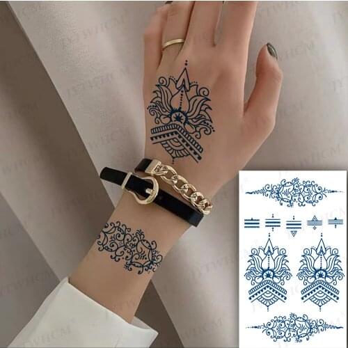 Hand Temporary Tattoo Stickers Henna Peony Rose Art Flash Tatoo Edges Male Line Minimalist Baby Geometry Body Fake Tattoo Female