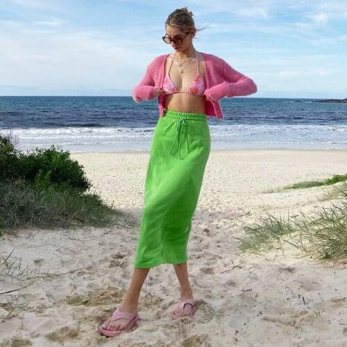 Solid Casual Skirt Women High waist Elastic A Line Bodycon Midi Skirt Trendy Y2K Skirt Harajuku Streetwear Party Beach 90s Skirt