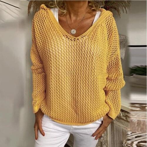 Women Hollow Out Knitted Hoodie 2021 Fashion Pullovers Ladies Spring Autumn Loose Sweater Women Jumper Sueter Mujer Dropshipping