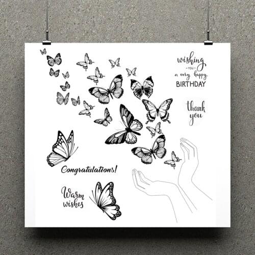 ZhuoAng Butterfly In Palm Clear Stamp / Scrapbook Rubber Stamp / Craft Clear Stamp Card / Seamless Stamp