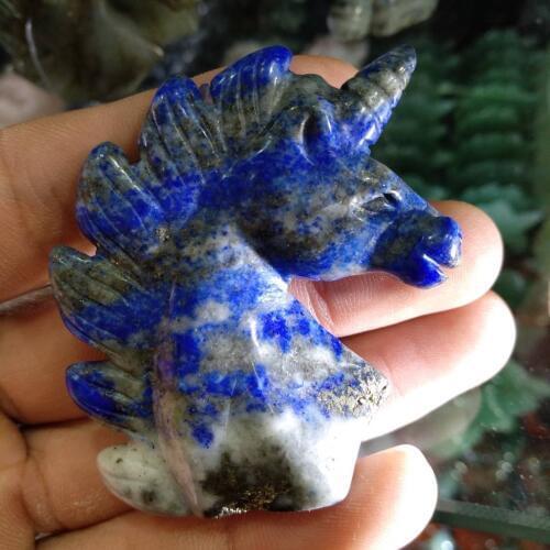 2'' Natural lapis lazuli Crystal Unicorn Specimen Carving Horse Head Figurine 1PC