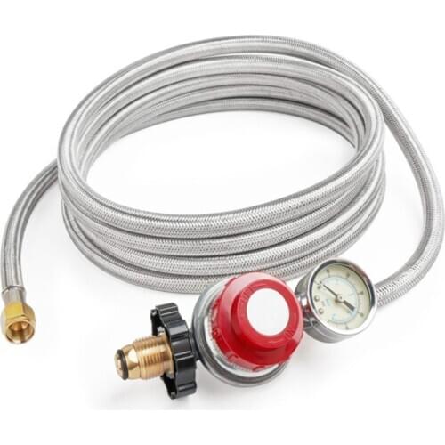 12ft 0-30 Psi High Pressure Adjustable Propane Regulator With Pressure Gauge Stainless Steel Braided Hose