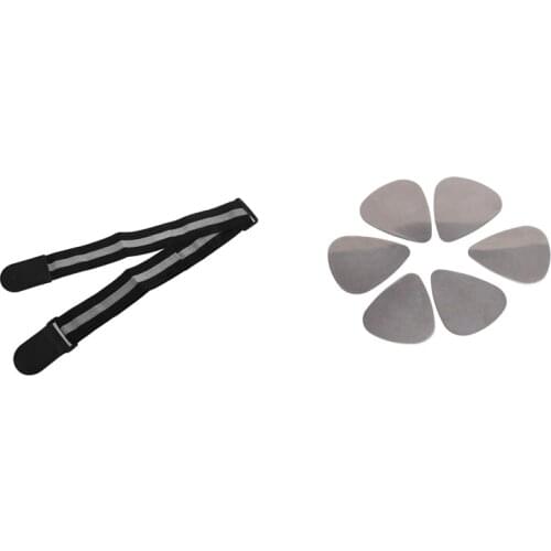 1x Adjustable Guitar Straps Nylon Acoustic Guitar Strap with PU Leather Tips & 6X Stainless Steel Guitar Picks - Silver