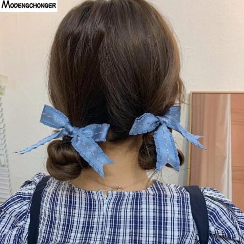 2PCS Fashion Girly Bow Elastic Hair Bands Sweet Head Rope Double Ponytail Hair Tie Simple Rubber Band For Woman Hair Accessories