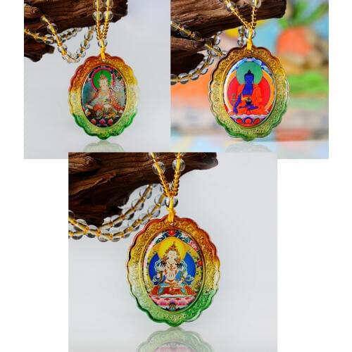 3PCS Greco-Buddhist pocket travel efficacious Mascot Guru Rinpoche Vajrasattva the Medicine Buddha Crystal Pendant Amulet