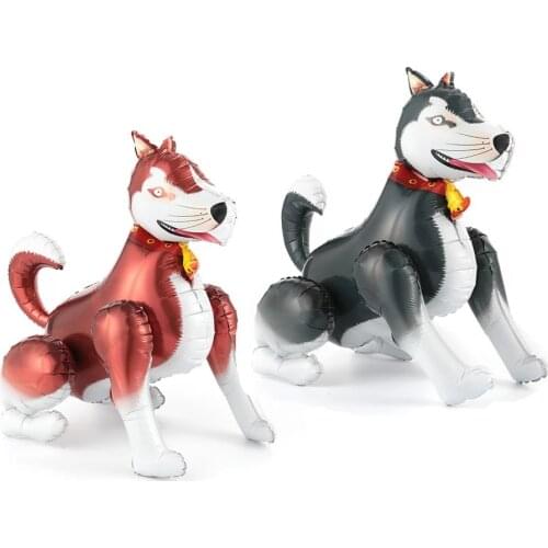 3D Husky Dog Walking Animal Foil Balloons Happy Birthday Air Balloon Birthday Theme Party Decoration Kids Toys Globos
