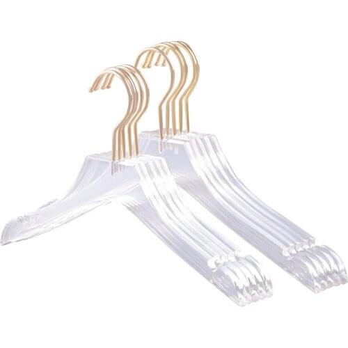 5 Pcs Clear Acrylic Clothes Hanger With Gold Hook, Transparent Shirts Dress Hanger With Notches For Lady Kids