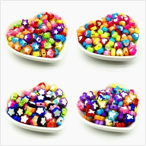50pcs Beautiful Mixing Color Acrylic Beads for Jewelry Making DIY , Stars, Flowers, Butterflies, Heart Shapes