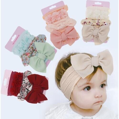 3Pcs Cute Bow Baby Headband for Girls Accessories Princess Rabbit Ear Floral Elastic Baby Hairband Kids Hair Accessories Set