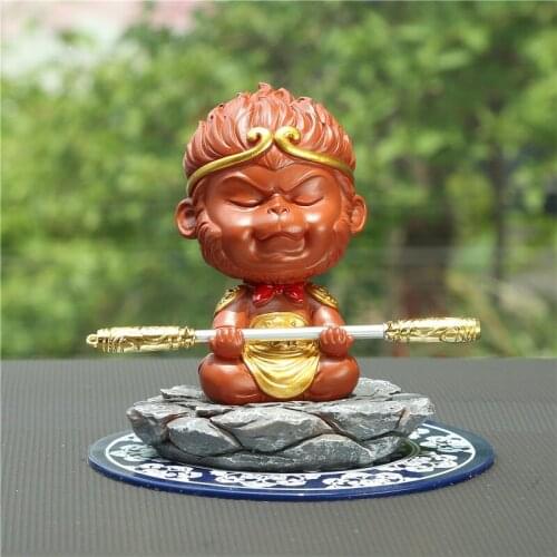 Car Ornament Resin Shaking Head Monkey King Doll Cute Decoration Auto Dashboard Sun Wukong Golden Cudgel Figure Toys Accessories