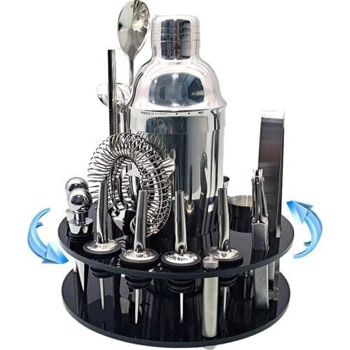 Bartender Kit 20-Piece Cocktail Shaker Set Whirl Round Bracket Home DIY Suit for Mixed Drinks Martini Bar Tools Stainless Steel