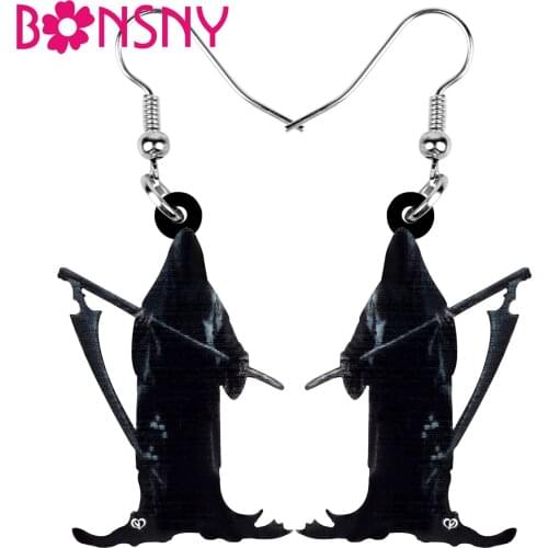 Bonsny Acrylic Halloween Grim Reaper Earrings Long Dangle Drop Jewellery For Women Girls Kids Fasshion Party Gift Accessories