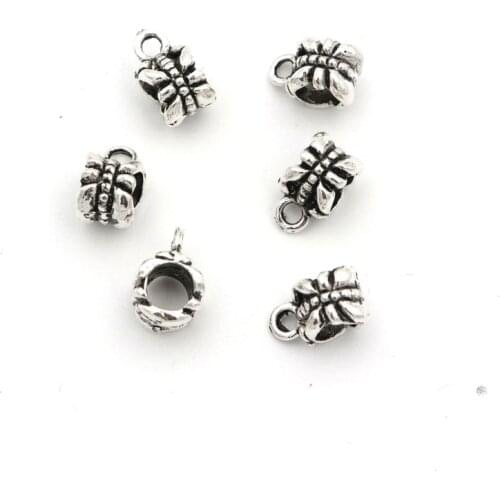 50pc Tibetan Silver Big Hole Flower Lace Tie Beads Slide Hook Connector Charms For Jewelry Making Findings Wholesale Accessories