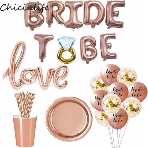 Chicinlife 53Pcs paper Cup Straw Plates Bride to Be Balloons Rose Gold Wedding Party Decoration bride to be Sash Bridal Shower