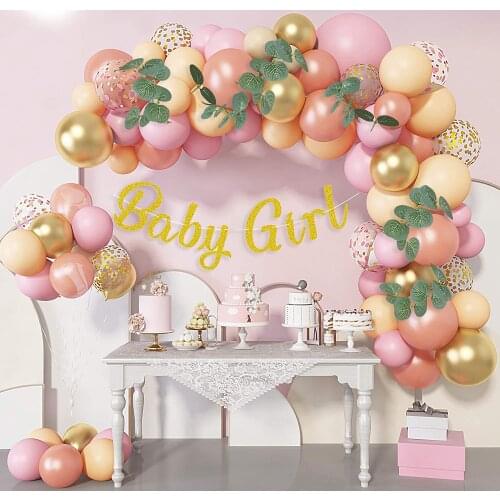 Baby Shower Decorations Rose Gold Pink Balloons Arch Garland Kit Banner Blush Gold Confetti Balloon Gender Reveal Party Supplies