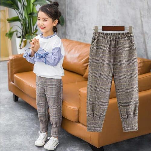 Childrens Casual Plaid Long Pants 2019 Childrens Spring and Fall Dress Leisure Student Hallen Pants Kids Checked Trousers B289
