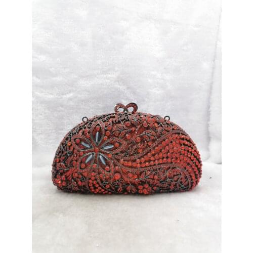 XIYUAN Elegant Women Red Silver Flower Evening Clutch Bags Wedding Bridal Floral Diamond Purses Handbags Party Dinner Clutch Bag