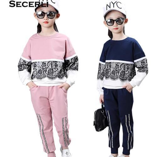 Children Girls Clothing Set 2020 Autumn Lace Sweater+Pants Girl 2Pcs Outfits Kids Sports Suit 4 6 8 10 12Years Girls Clothes