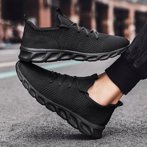 Hot Sale Light Sneakers For Men Running Shoes Comfortable Breathable Mesh Outdoor Walking Sport Solid Black White Red size 39-47