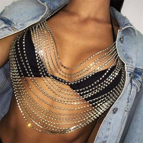 Multilayer Exaggerated Rhinestone Chain Article Breast Chain Body Jewelry Personalized Womens Sling Bra Body Chain Accessories