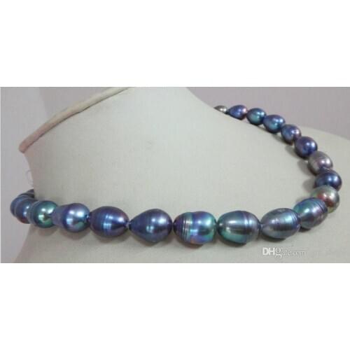 New 13mm baroque tahitian black blue pearl necklace 18"