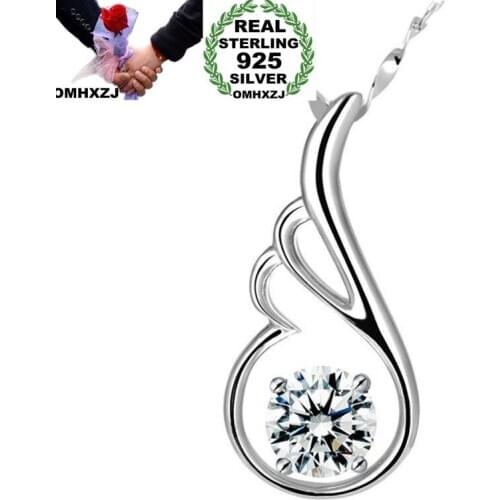 OMHXZJ Wholesale European Fashion Woman Girl Party Gift Wing Amethyst AAA Zircon 925 Sterling Silver Necklace Pendant Charm CA57