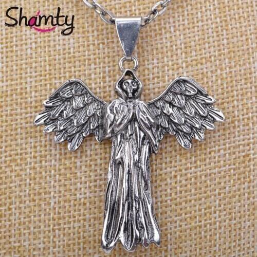 Shamty Grim Reaper Skull Pendant Reaper Wings Unisex Necklace Fashion Jewelry D30010