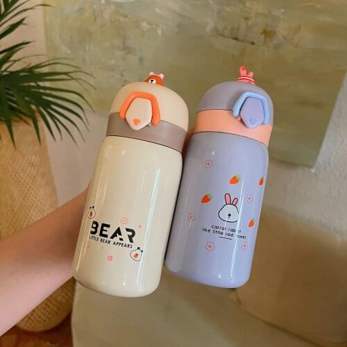 320ml Cartoon Thermos Bouncing Cap Portable Mini Cute Student Water Bottle Small Fresh Design, 6~12 Hours Heat Preservation